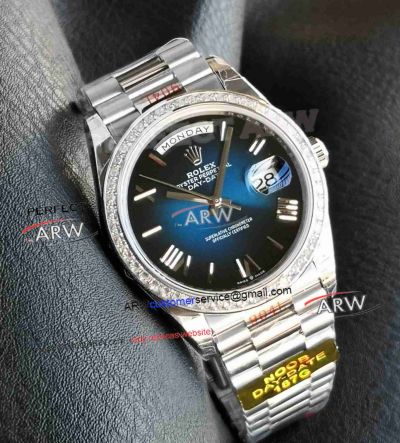 Noob Factory Rolex Day Date II Blue Ombre Roman Face 40mm Gain Weight Replica Watch